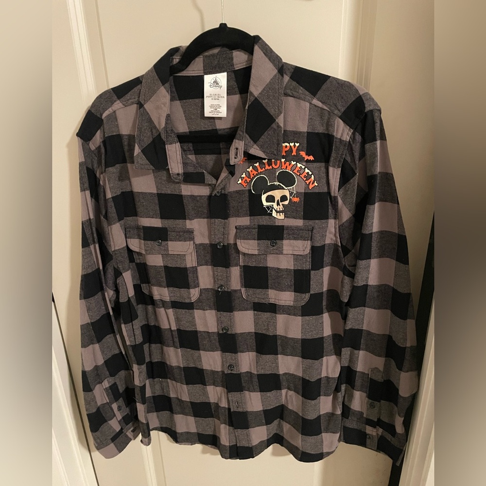 Disney Black and Gray Plaid Halloween Shirt